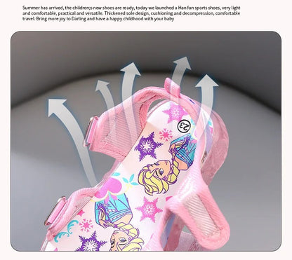 Disney Boys Girls Frozen Elsa Princess Led Light Up Luminous Sports Sandals Summer Kids Sandals Non-slip Toddler Shoes