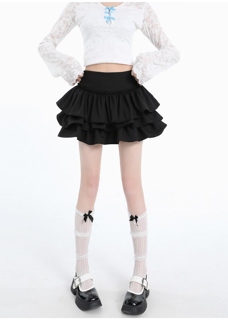 Seoulish Spring Summer Women's Cake Short Skirts 2025 New High Waist Vintage Black Korean Pleated Ball Gown Skirts Female