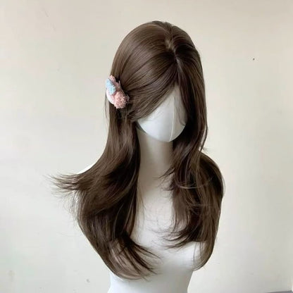 Peruca Ashely Roxo Escuro Feminina 55 cm Cabelo Longo Franja Cortina Camadas Liso Natural Cabelo Sintético Cosplay Perucas Lolita