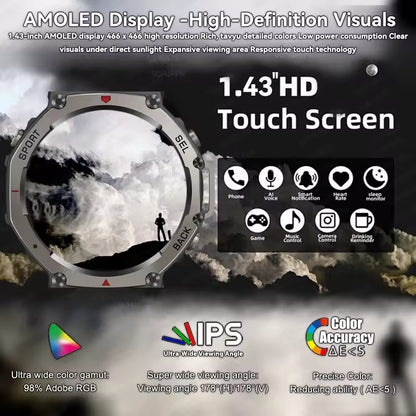 2025 New Military Bluetooth Call Smart Watch Built-in GPS Compass Barometric Altimeter 10ATM Waterproof Sports Smartwatches Men