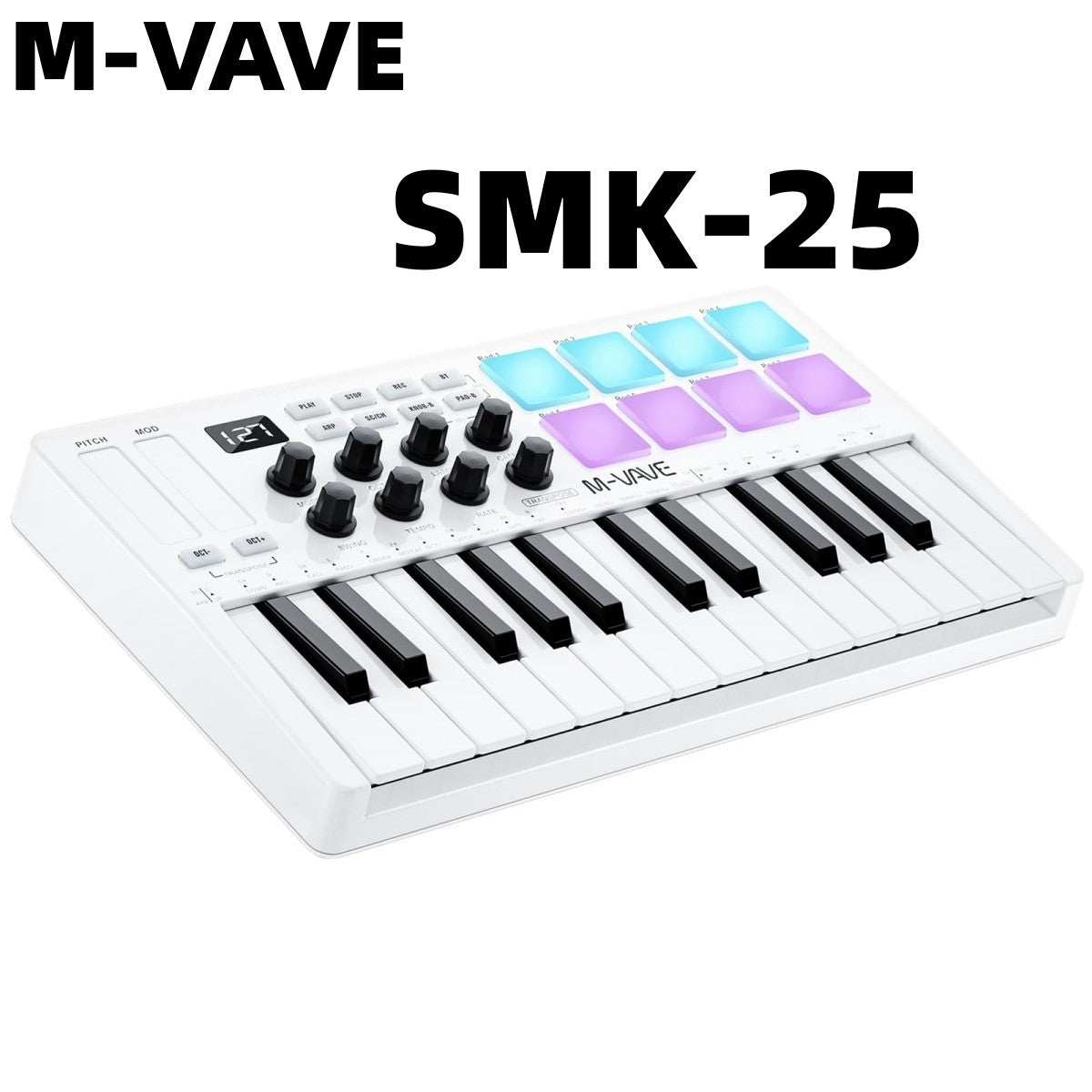 M-VAVE SMK-25 II Teclado Controlador MIDI Pad USB Mini 25 Teclas, 16 Pads de Bateria RGB, 8 Knobs e Produção Musical, Software Incluído