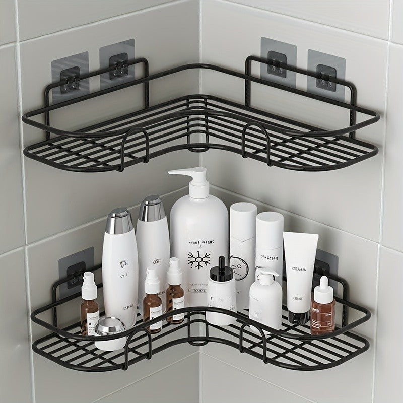 Prateleira de Canto sem Furação - Suporte de Parede Resistente para Shampoo, Loção e Cosméticos, Acessório de Banheiro de Fácil Instalação