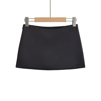 Summer Black Mini Skirts Women Elegant Sliky Satin Skirt Low Rise Zipper Summer Bodycon Short Skirt With Shorts Party Outfits
