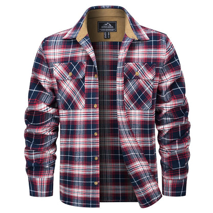 MAGCOMSEN Flannel Shirts Men's Long Sleeves Cotton Long Sleeve Plaid Shirt with 2 Pockets Button Down Casual Corduroy Shirt Male