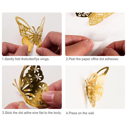 48 Pcs Silver Butterfly Decorations Butterfly Wall Decor 3D Butterfly Party Decorations Butterflies for Bouquet Cake Decorating