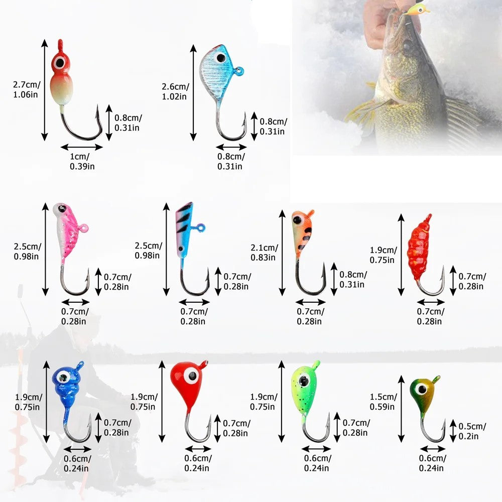Iscas de Pesca de 8 ou 6 Peças Iscas de Gelo Luminosas Equipamento de Pesca no Gelo Cabeça de Jig Crappie Anzóis para Pesca com Jig no Gelo de Inverno