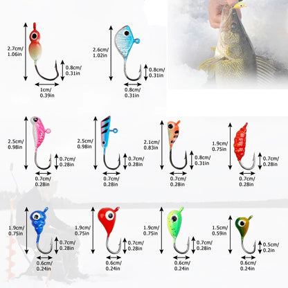Iscas de Pesca de 8 ou 6 Peças Iscas de Gelo Luminosas Equipamento de Pesca no Gelo Cabeça de Jig Crappie Anzóis para Pesca com Jig no Gelo de Inverno