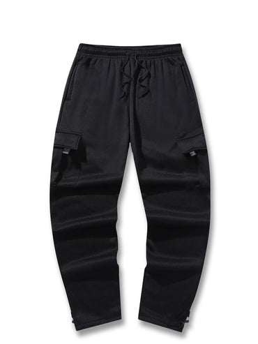 Calças de Moletom Masculinas Reta Casual Outono Inverno Calças Masculinas de Corrida Jogger Esportivas para Academia Calças Lisas com Vários Bolsos