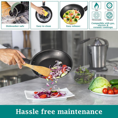 7 Piece Nonstick Cookware Set Aluminum Kitchen Pots Pans Dishwasher Safe Easy Clean Lightweight Durable Cooking Essentials