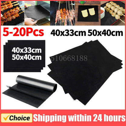 5-20Pcs Oven Liners Grill Mat 33/50x40cm Non Stick BBQ Grill Liners Reusable Barbecue Baking Liners Cook Pad Microwave Oven Tool
