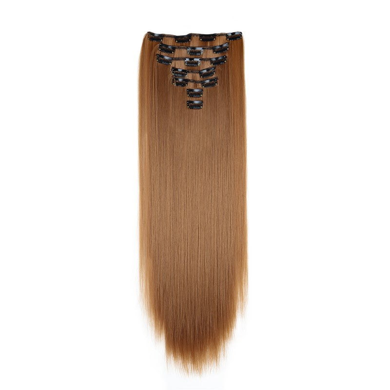 Aplique de Cabelo Sintético Liso Longo 24 Polegadas 7 Peças/Conjunto 16 Clipes Penteado Preto Loiro Extensões de Cabelo
