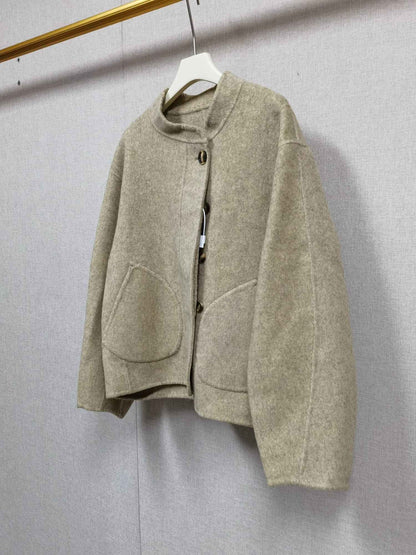 2025 Autumn Winter Fashion Women 3 Colors Single Breasted Stand Collar Coat Lady Double Sided Woolen Jacket