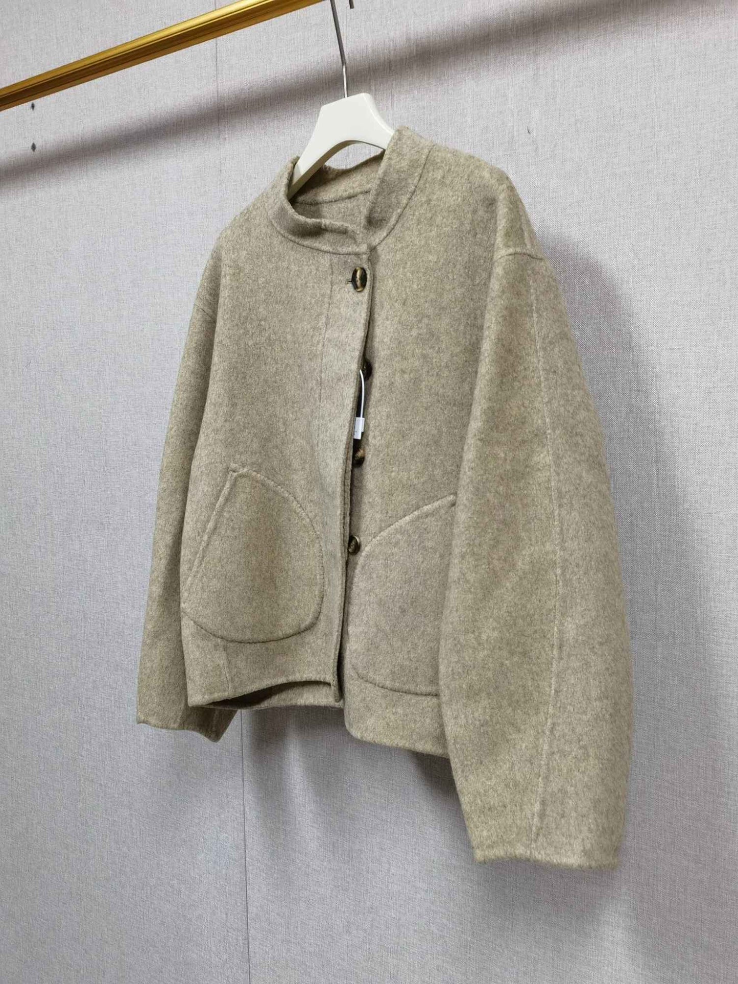 2025 Autumn Winter Fashion Women 3 Colors Single Breasted Stand Collar Coat Lady Double Sided Woolen Jacket