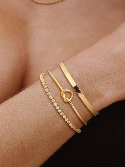 3 pulseiras de aço inoxidável banhadas a ouro para mulheres, joias ajustáveis, presentes, pulseiras de corrente de zircônia de luxo, acessórios de joias