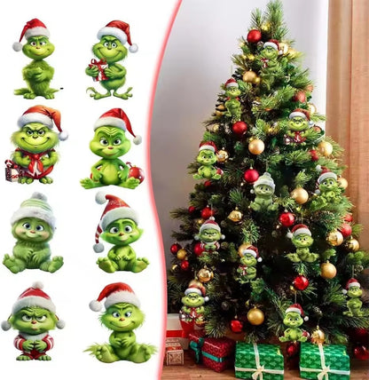 12pcs Whimsical Green Christmas Tree Ornaments - Acrylic Wooden Hanging Decorations For Holiday & Thanksgiving Home Decor
