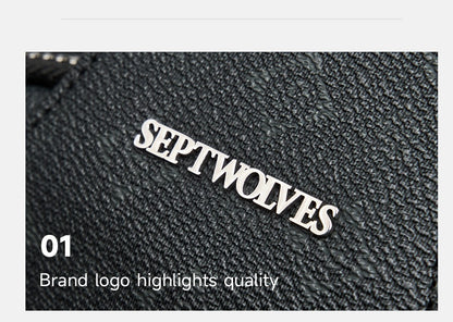 Septwolves Business Thin Printed Leather Crossbody Sling Bag Man Fashion Casual Travel Monogram Print Fabric iPad Shoulder Bag