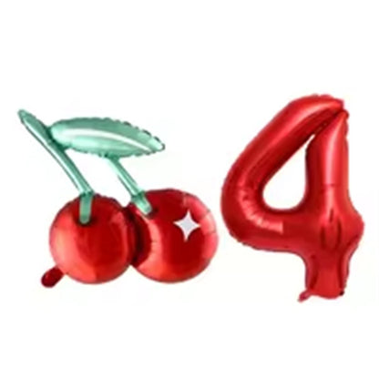 2pcs Cherry Foil Balloons with 32inch Red Number Balloon for Summer Fruit Theme Kids Birthday Baby Shower Party Decoration