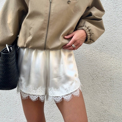 Women Y2k Slik Lace Trim Shorts Stain Pajama Micro Mini Slip Boxer Shorts Low Rise Lounge Pj Bottoms Pettipants Streetwear