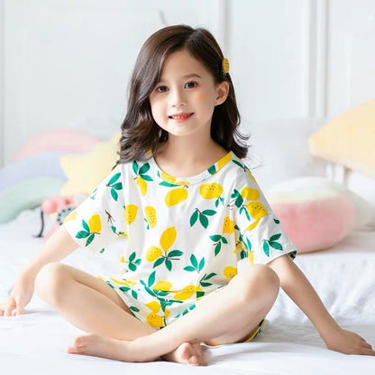 Summer Strawberry Sleepwear For Baby Kids Short Sleeve Pijamas Infantil 100% Cotton Kids Pajamas Set Boys Girls Clothes 6 8 10 Y