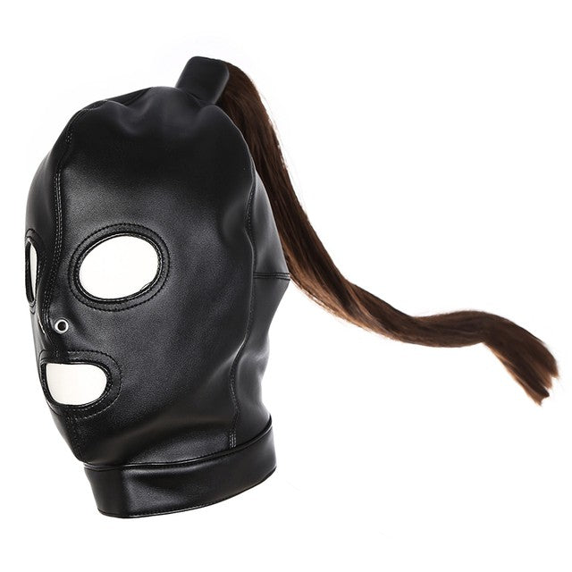 Unisex Latex Hood Mask Sexy Men Women PU Leather Masks Cosplay Flirting Tail Chest Strap Headwear Cosplay Sexy Accessory