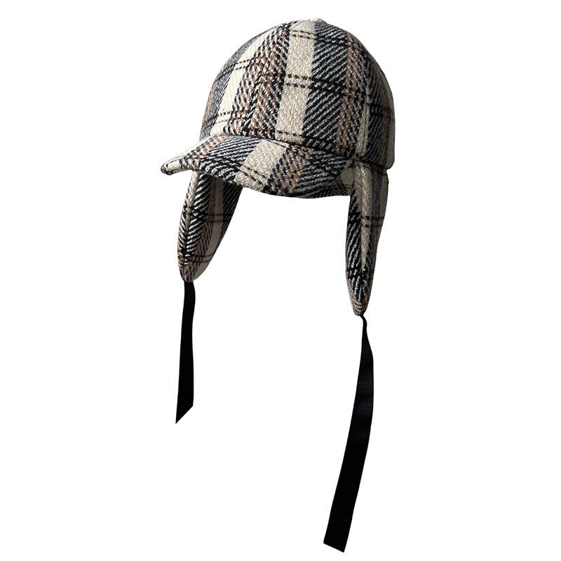 Unisex British-Style Sherlock Holmes Deerstalker Hat for Fall Winter Wool Blend Plaid Double Brim Ear-Warming, Trendy Detective