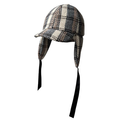 Unisex British-Style Sherlock Holmes Deerstalker Hat for Fall Winter Wool Blend Plaid Double Brim Ear-Warming, Trendy Detective