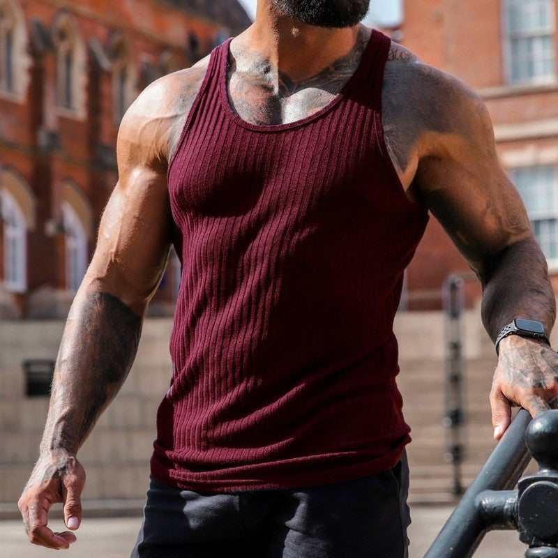Summer Knitted Fitness Sports Leisure I-shaped Mens Tank Top Fashion Solid Gym Clothing Blusas Tanks Tops Men Clothes T-shirts