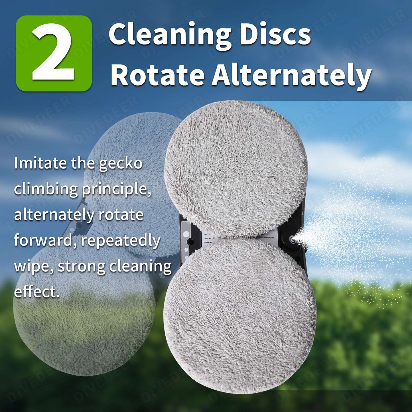 DIVEDEER Water spray window cleaning robot intelligent high-rise double-sided brushless motor glass cleaner spray type