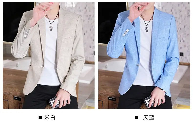 Men Blazer Slim Fit Fashion Business Handsome Gentleman Korean Version of British Style Leisure Slim Solid Color Wedding Work