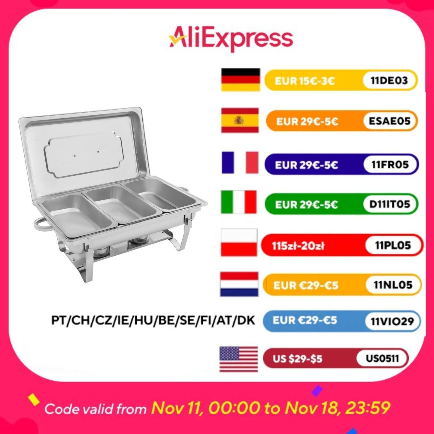 Chafing Dish Buffet Set 3 Grid Stainless Steel Rectangular Catering Chafer Warmer Set Buffet Dishes Warming Set 63.5*35.5*32cm