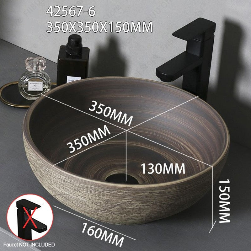 Cuba de Cerâmica Marrom para Lavatório de Banheiro Oval Artística para Mesa de Banheiro, Bacia de Lavar Roupa para Varanda, Bacia de Pedestal Acima do Balcão