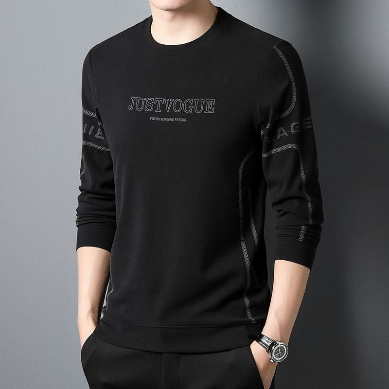 Round Neck Pullover Sweatshirt Men Thermal Underwear Double Fleece Lining Long Sleeve T-Shirt Casual
