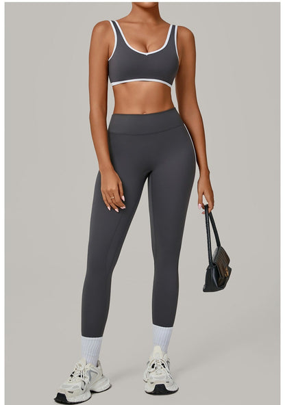 Yoga Suit Sports Fitness High Waist Peach Hip Tight Removable Padding Sports Bra Outfit Running Workout Clothes Gym Leggings Set