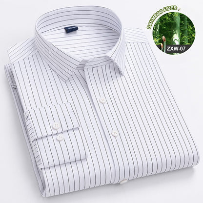 Bamboo Fiber Casual long-sleeve shirts for man elastic Anti-wrinkle striped slim fit formal shirt soft business designer clothes