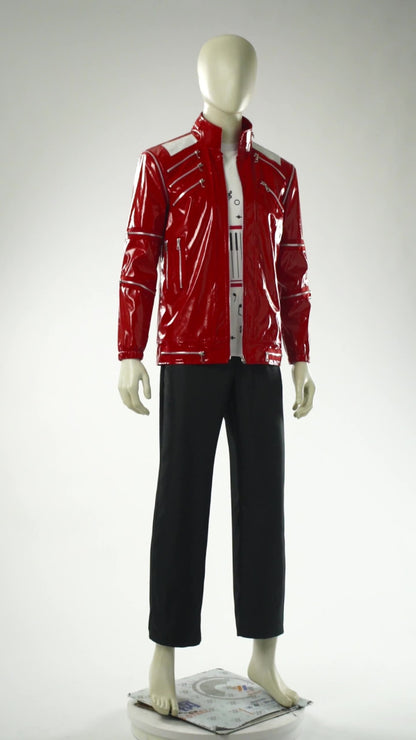Red Zipper Michael Jackson MJ Beat It Jacket for Impersonators PU Leather Punk Casual Coat Halloween Stage Christmas Outwear Cos