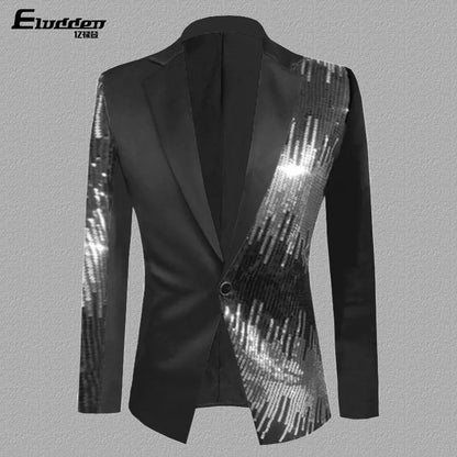 HOO 2025 Men's Color Matching Casual blazer Fashion Host Performance Sequined Dress