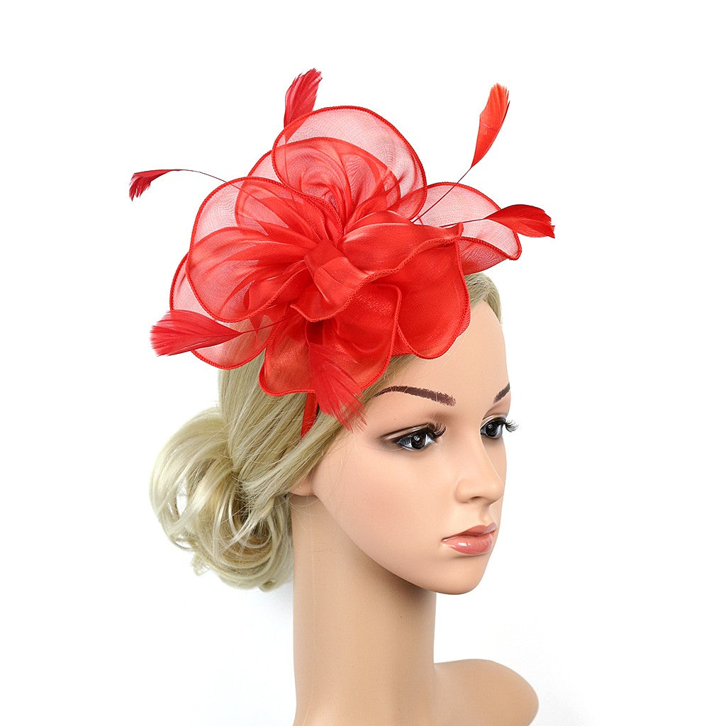 Novo Chapéu Fascinator de Organza Feminino com Flor de Pena Kentucky Derby Cocar Chapéu Pillbox para Casamento Chá da Tarde Acessórios de Cabelo com Clipe