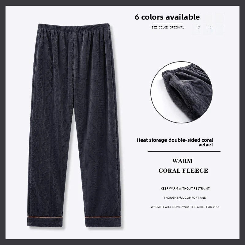 Men's Thickened Coral Fleece Pajama Pants Home Leisure Velvet Plush Winter Warm Large Size Sleepwear Comfortable Soft Fabric