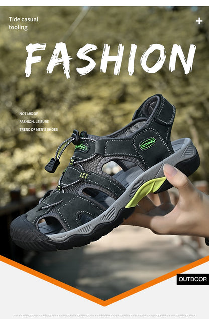 Summer Men's Sandals Classic Genuine Leather Sandals Fashion Outdoor Hiking Shoes Light  Breathable Non-slip Sneakers 38-48