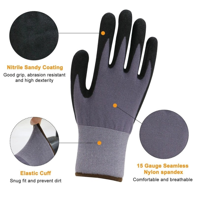 12 PARES de Luvas de Segurança para Trabalho com Revestimento de Nitrila 15G Luvas de Tricô Sem Costura com Microespuma para Homens Construção Pintura Industrial