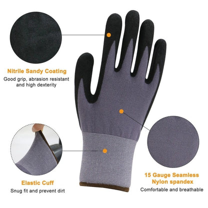 12 PARES de Luvas de Segurança para Trabalho com Revestimento de Nitrila 15G Luvas de Tricô Sem Costura com Microespuma para Homens Construção Pintura Industrial