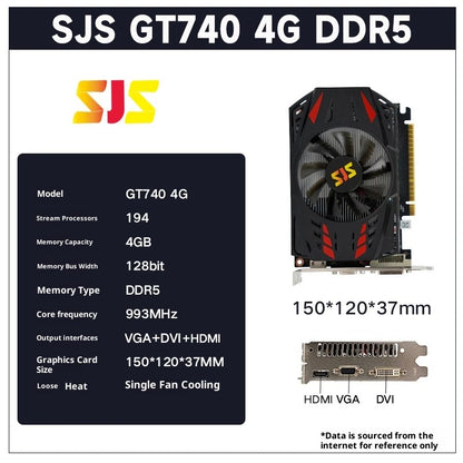 Memória de 128 bits, alta velocidade de 5000MHz para escritório fluido e vídeo HD SEJISHI NVIDIA GeForce GT740 4GB GDDR5 Placa Gráfica