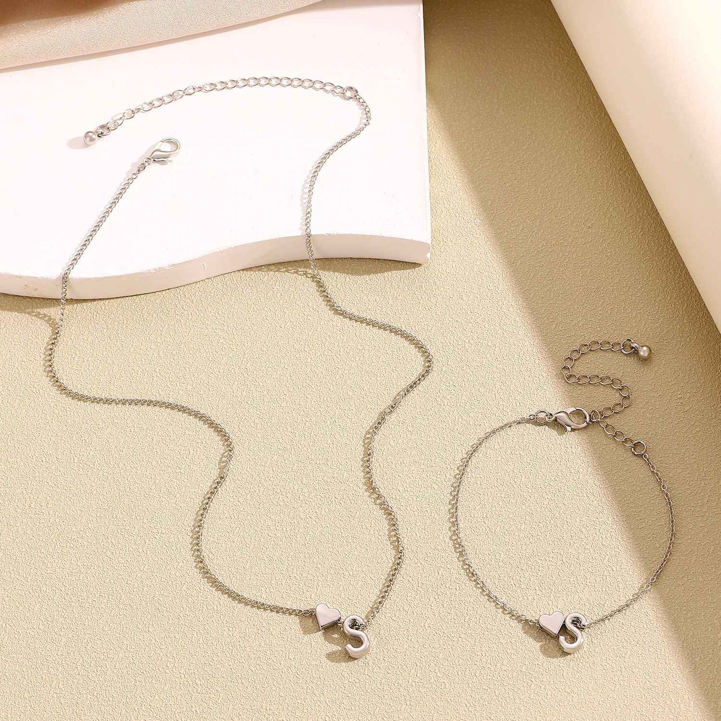 LATS Fashion Tiny Heart Dainty Necklace Gold Silver Color 26 Letter Name Choker For Women Pendant Bracelets Jewelry Gift