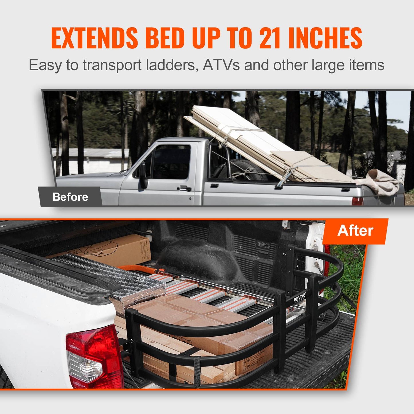 Extensor de Caçamba SucceBuy, Extensor Retrátil de Alumínio para Tampa Traseira, Comprimento Ajustável de 51,6"-64"/55,5"-68", Compatível com Tacoma Ranger etc.