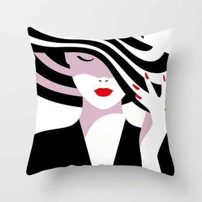European-Style Black and White Geometry Portrait Pillow Cover Living Room Sofa Waist Support Office Bed Head Pillow Pillow 60x60
