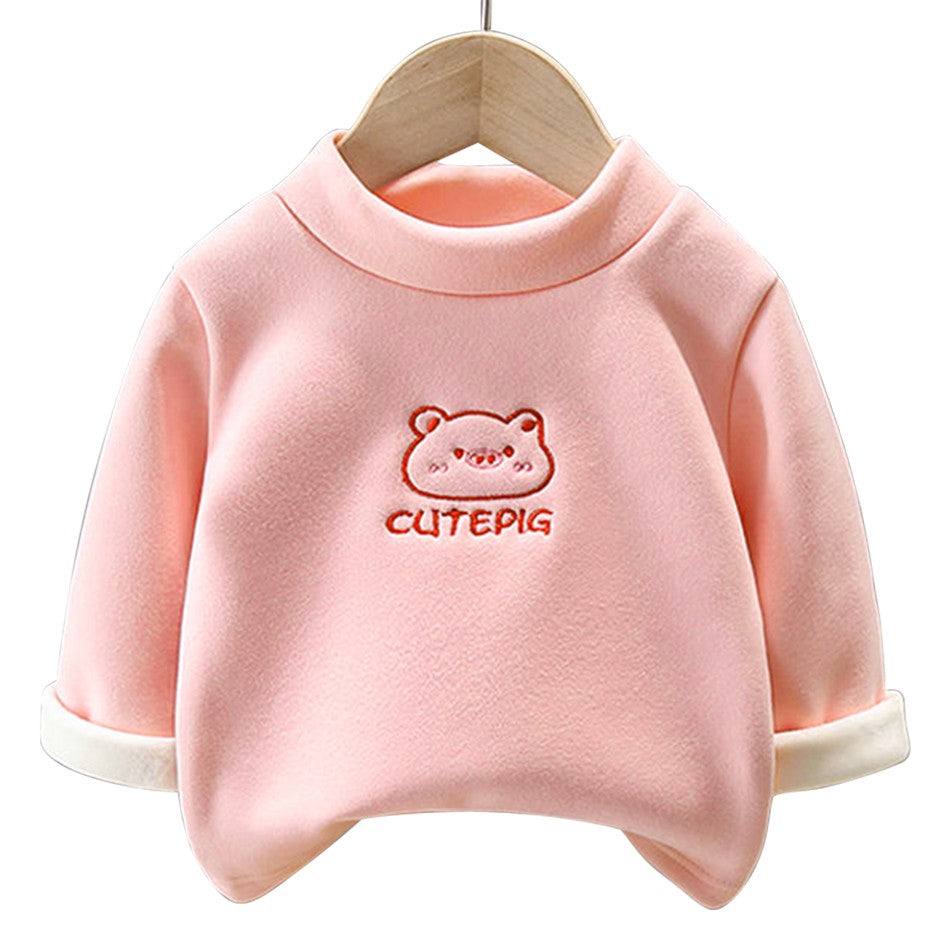 Warm and Cozy Unisex Children Fleece-Lined Base Layer Animal Sweatshirt Tops for Autumn and Winter Girls Cute Outerwear Clothes