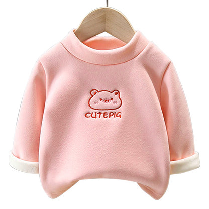 Warm and Cozy Unisex Children Fleece-Lined Base Layer Animal Sweatshirt Tops for Autumn and Winter Girls Cute Outerwear Clothes