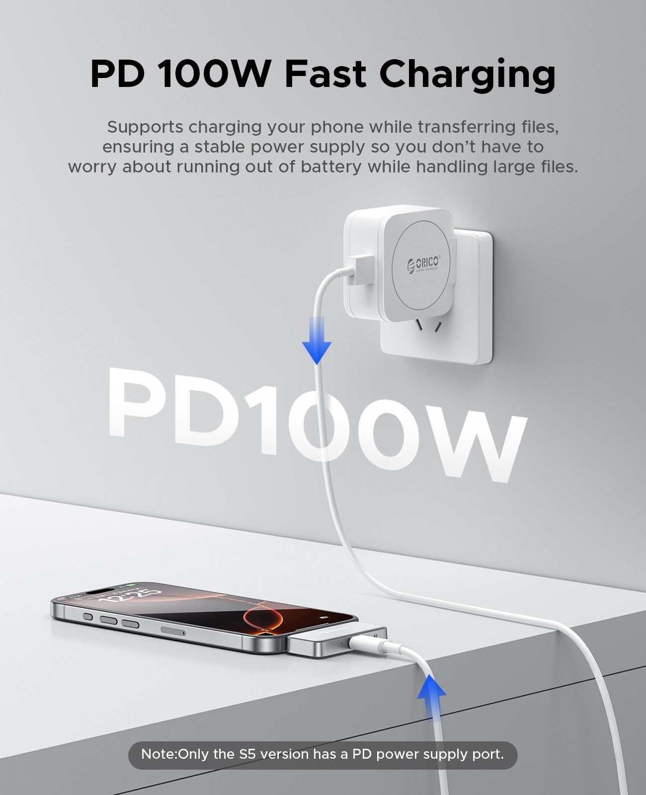 ORICO FlashPod 256GB MINI SSD Portátil ProRes com Plug Direto e Carregamento Rápido PD 100W para Dashcam Celular Mac PC iPhone 16/15