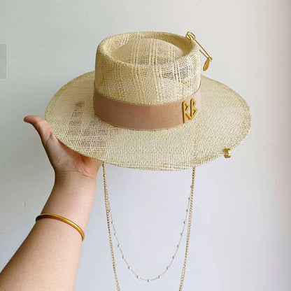 2023 Summer sun hat Lafite grass French straw hat Women's chain decorated straw hat Holiday Sun hat Punk style  beach
