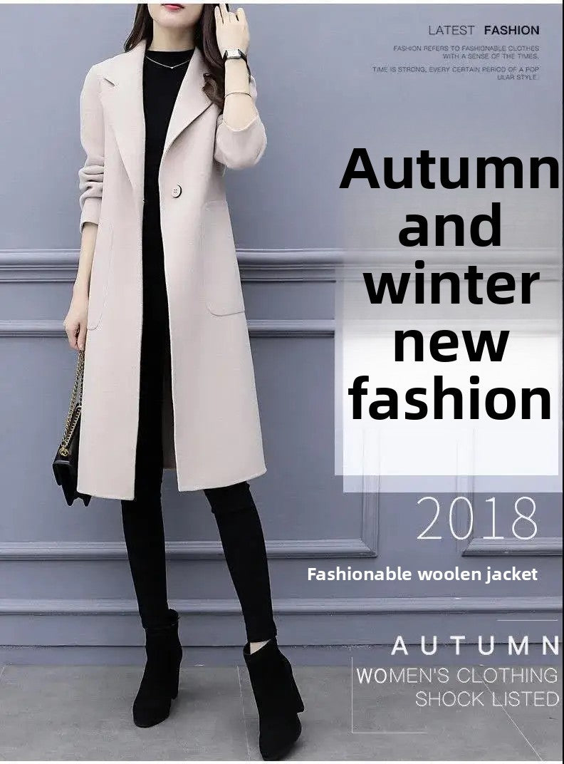 Plus Size Ladies Thickened Winter Coat Long Open-Front Woolen Jacket Loose Fit plus Size Fashionable Autumn Winter Korean Sty...